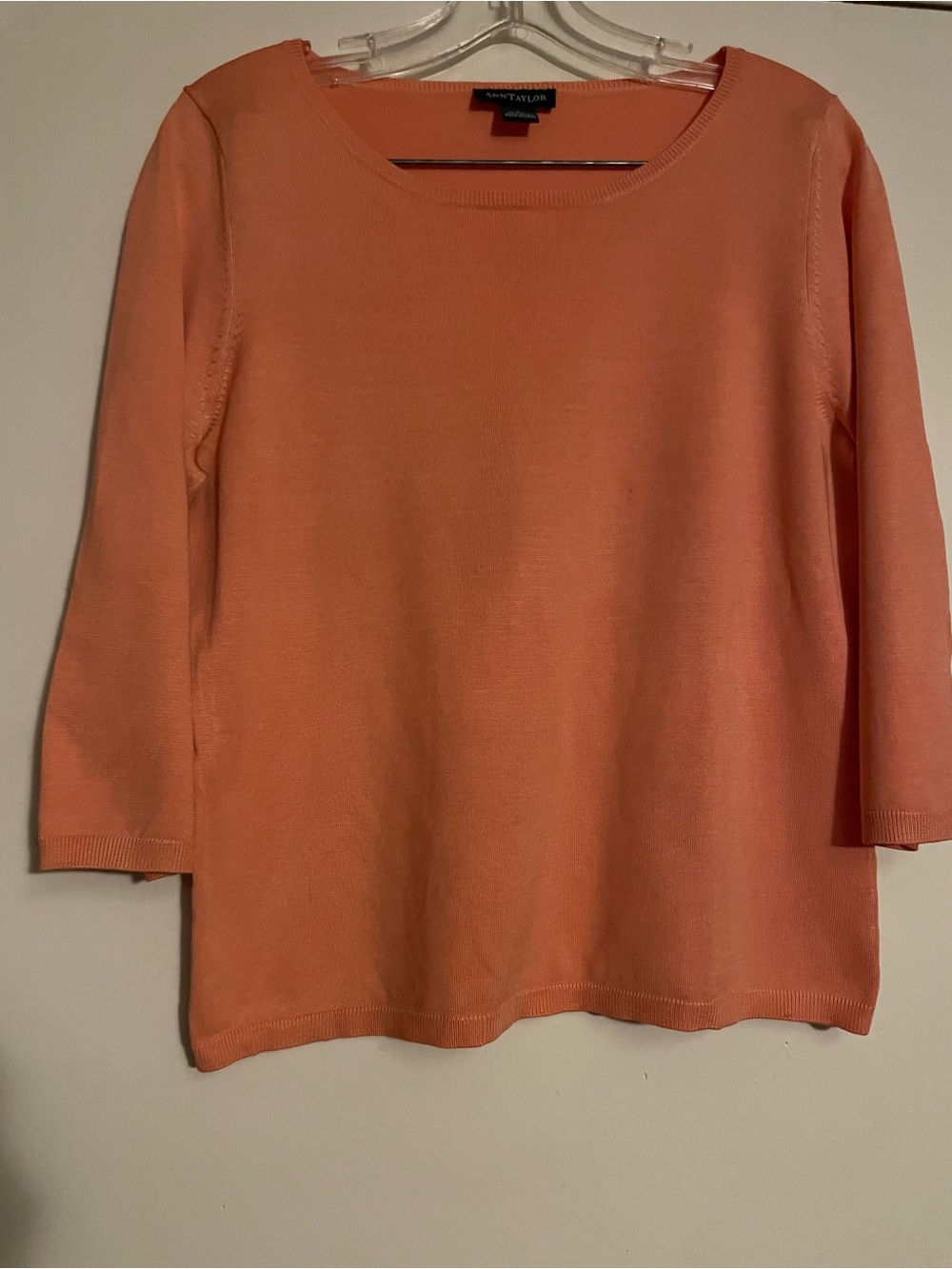 Ann Taylor Coral Knit Long Sleeve Scoop Neck Top
